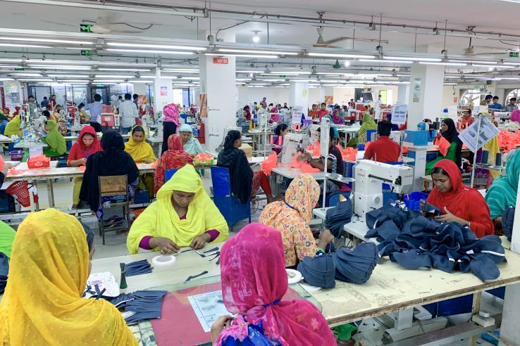 Women work at a textile factory