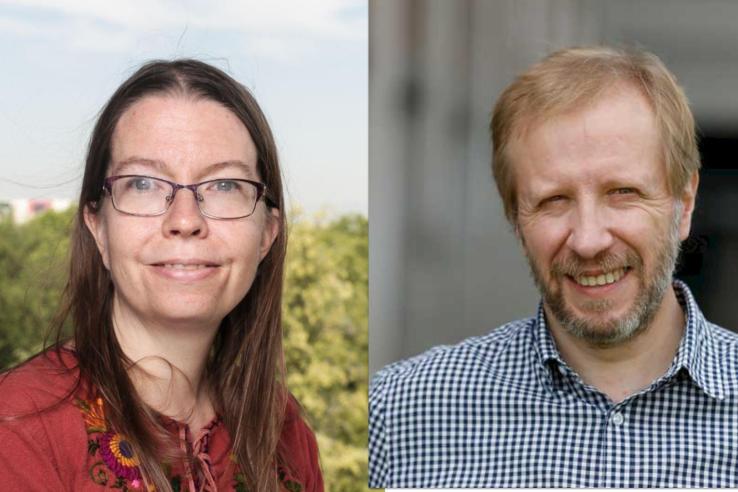 Researchers Jeanne Lafortune and Francisco Gallego smile