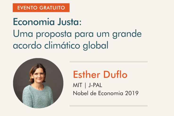 Event card for “Economia Justa” with Esther Duflo — 13 Nov 2025, 11h — Sesc Bom Retiro, São Paulo.
