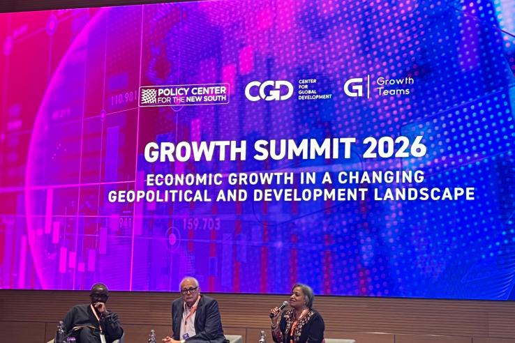 Adeyemi Dipeolu, Mark Malloch-Brown, and Alexia Latortue speak at the Growth Summit in Rabat, Morocco.