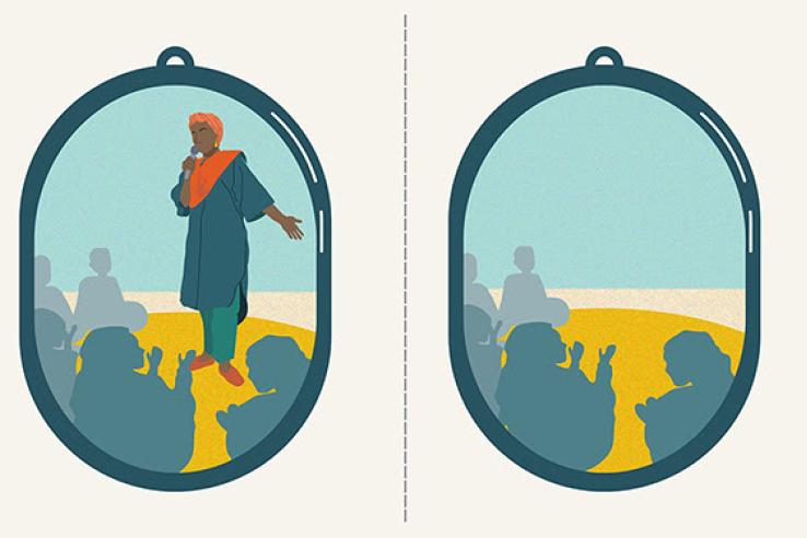 In a randomized evaluation of this training program, individuals (or groups) are randomly assigned to be offered the training (the treatment group) or not (the comparison group). For example, one group may hear from a speaker while another does not. Design credit: Lucy Nguyen