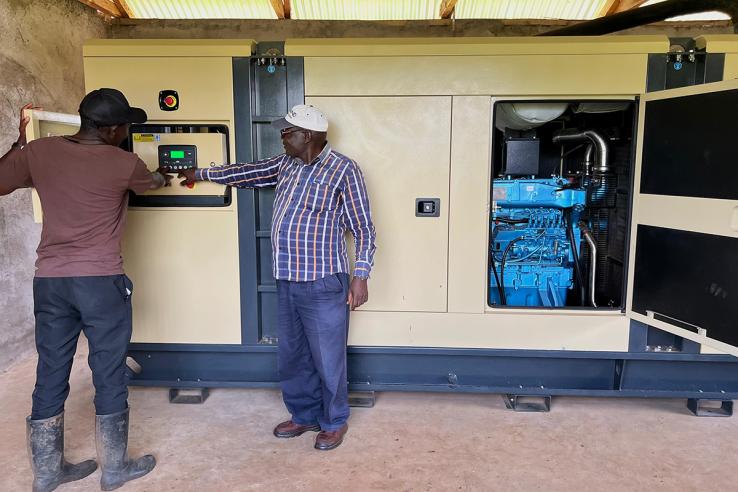 Managers at Avocado Farm Trade, a farming company, use a diesel generator to power irrigation pumps in Soy, Kenya.