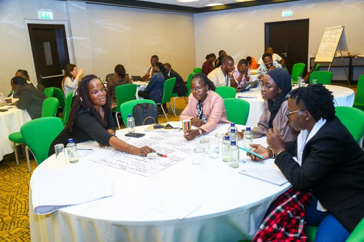 J-PAL staff and incubator participants develop an evaluation plan