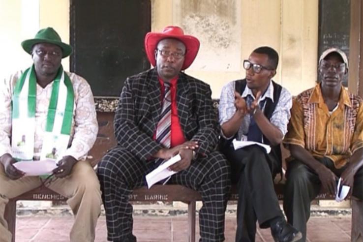 Candidates participating in a filmed debate for the 2012 parliamentary elections in Sierra Leone.