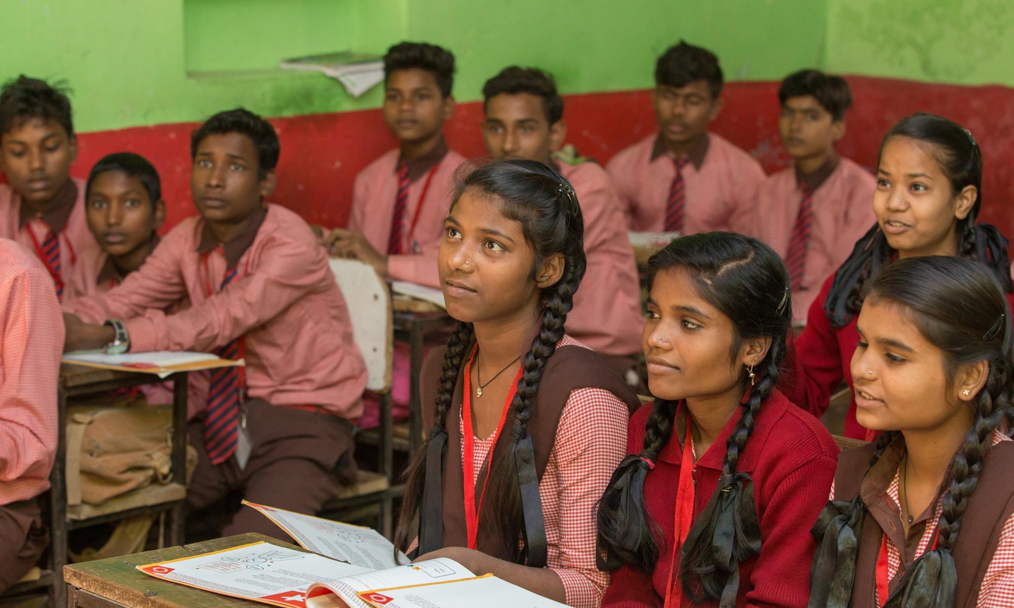 Girls in an Indian classroom learning