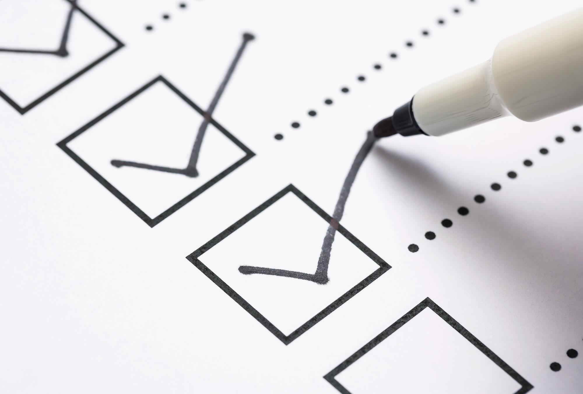 Marking off boxes on a checklist