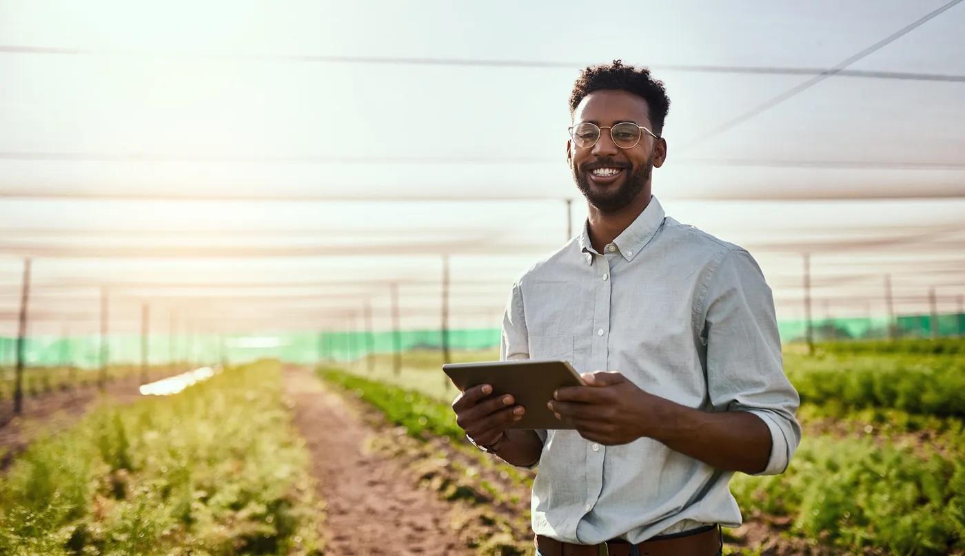 Man in field with crops