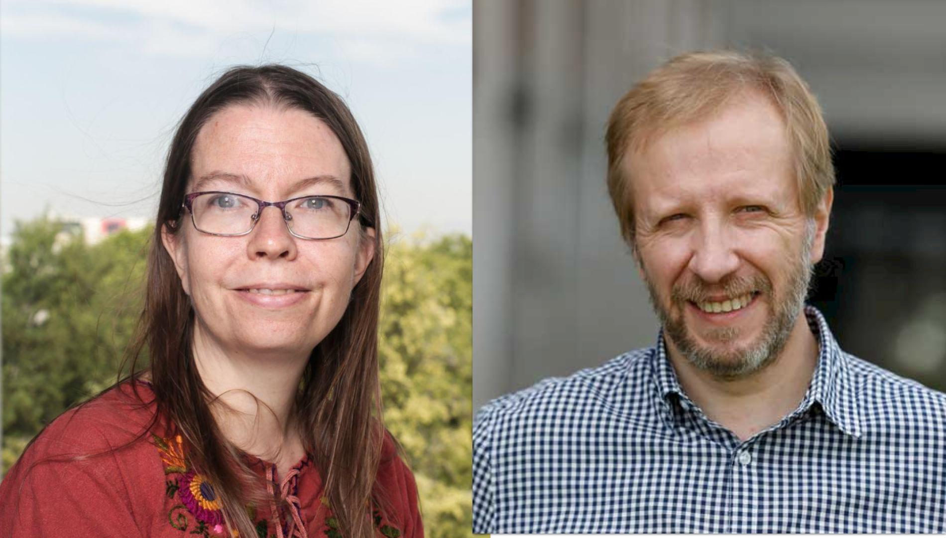 Researchers Jeanne Lafortune and Francisco Gallego smile