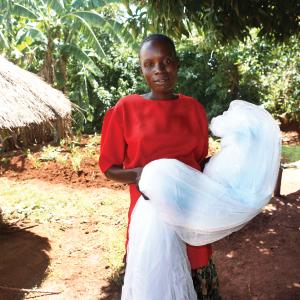 A woman holding a bednet