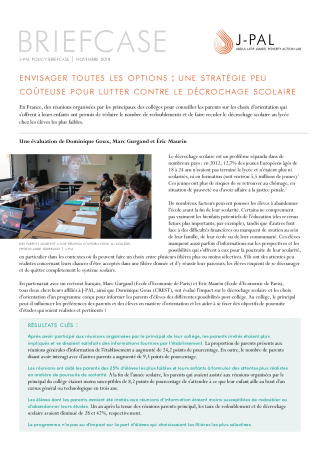 Envisager toutes les options: une stratégie peu coûteuse pour lutter contre le décrochage scolaire
