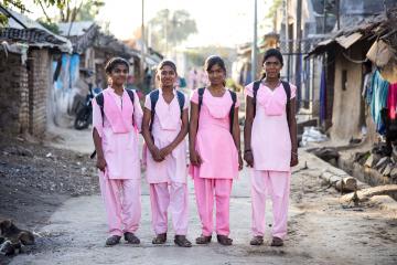 Girls in school uniforms in India