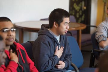 Young men participate in an activity for the Becoming a Man program in Chicago. Photo: Rob Kozloff | University of Chicago