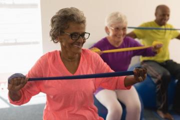 older women in a work out class 