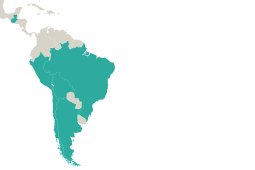 Map of Latin America; participants' home countries are highlighted