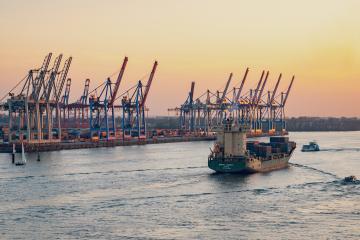 Cargo ship coming into the port.