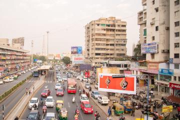 Traffic through the city of Ahmedabad in Gujarat, India.