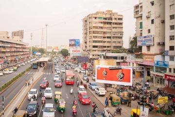 Traffic through the city of Ahmedabad in Gujarat, India.
