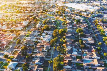 An aerial view of homes in Los Angeles