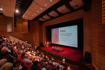 Abhijit Banerjee delivers a keynote address at J-PAL Middle East and North Africa's five year anniversary event.