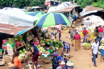 Busy produce market in Nigeria