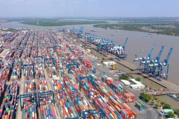 Aerial view of a large shipping port
